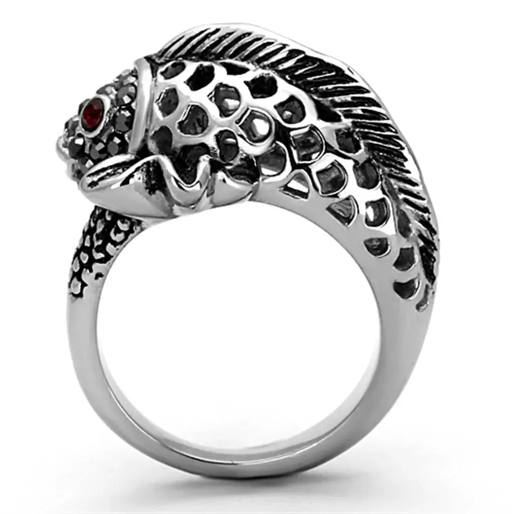 TK1215 - High polished (no plating) Stainless Steel Ring with Top Grade Crystal in Siam - Alamode - Flyclothing LLC