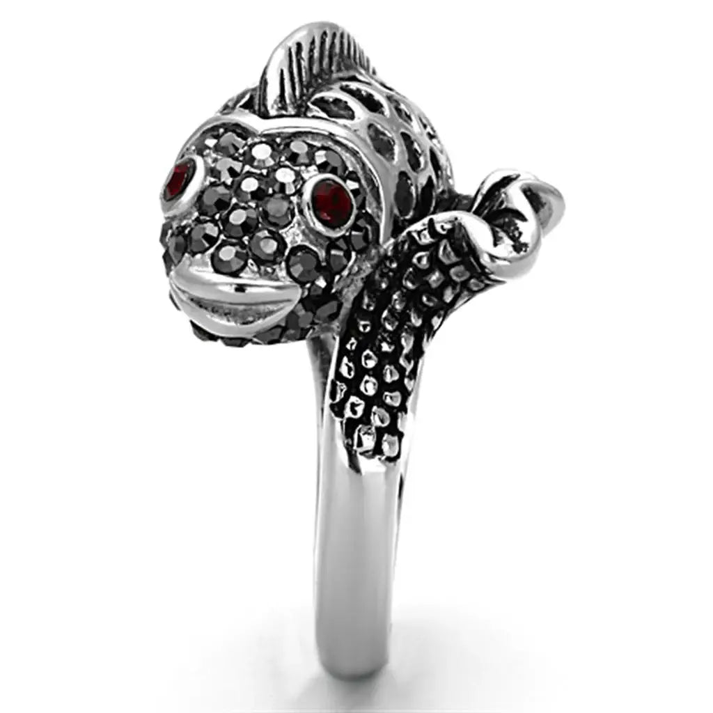 TK1215 - High polished (no plating) Stainless Steel Ring with Top Grade Crystal in Siam - Alamode - Flyclothing LLC