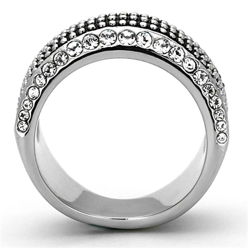TK1216 - High polished (no plating) Stainless Steel Ring with Top Grade Crystal in Clear - Alamode - Flyclothing LLC