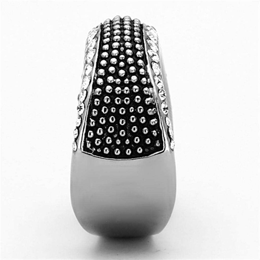 TK1216 - High polished (no plating) Stainless Steel Ring with Top Grade Crystal in Clear - Alamode - Flyclothing LLC