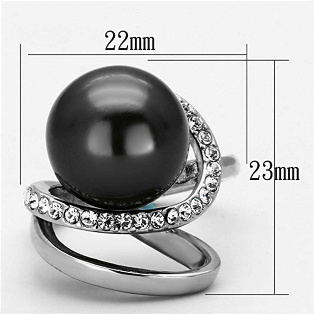 TK1218 - High polished (no plating) Stainless Steel Ring with Synthetic Pearl in Gray - Alamode - Flyclothing LLC