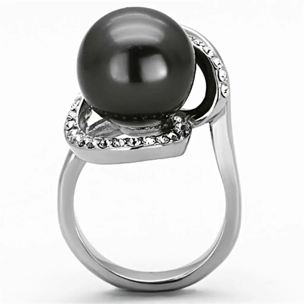 TK1218 - High polished (no plating) Stainless Steel Ring with Synthetic Pearl in Gray - Alamode - Flyclothing LLC