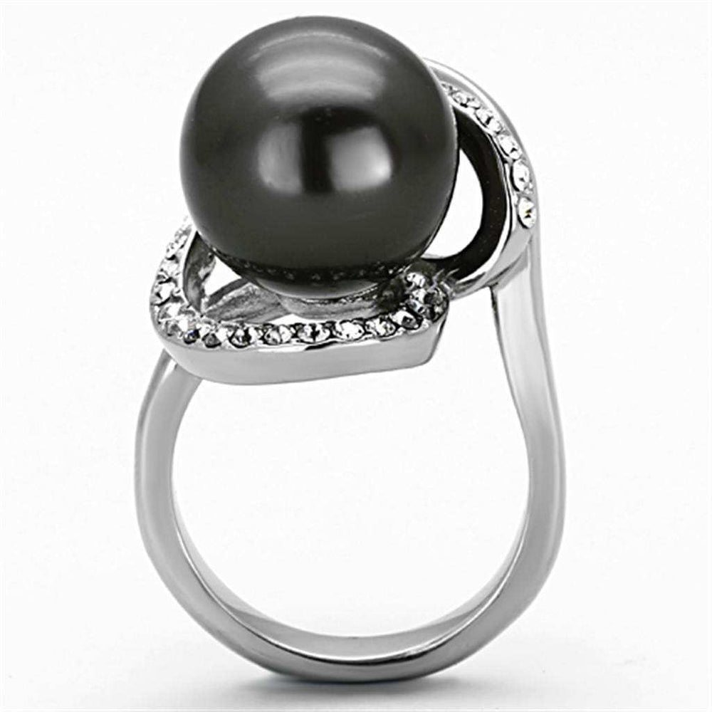 TK1218 - High polished (no plating) Stainless Steel Ring with Synthetic Pearl in Gray - Alamode - Flyclothing LLC