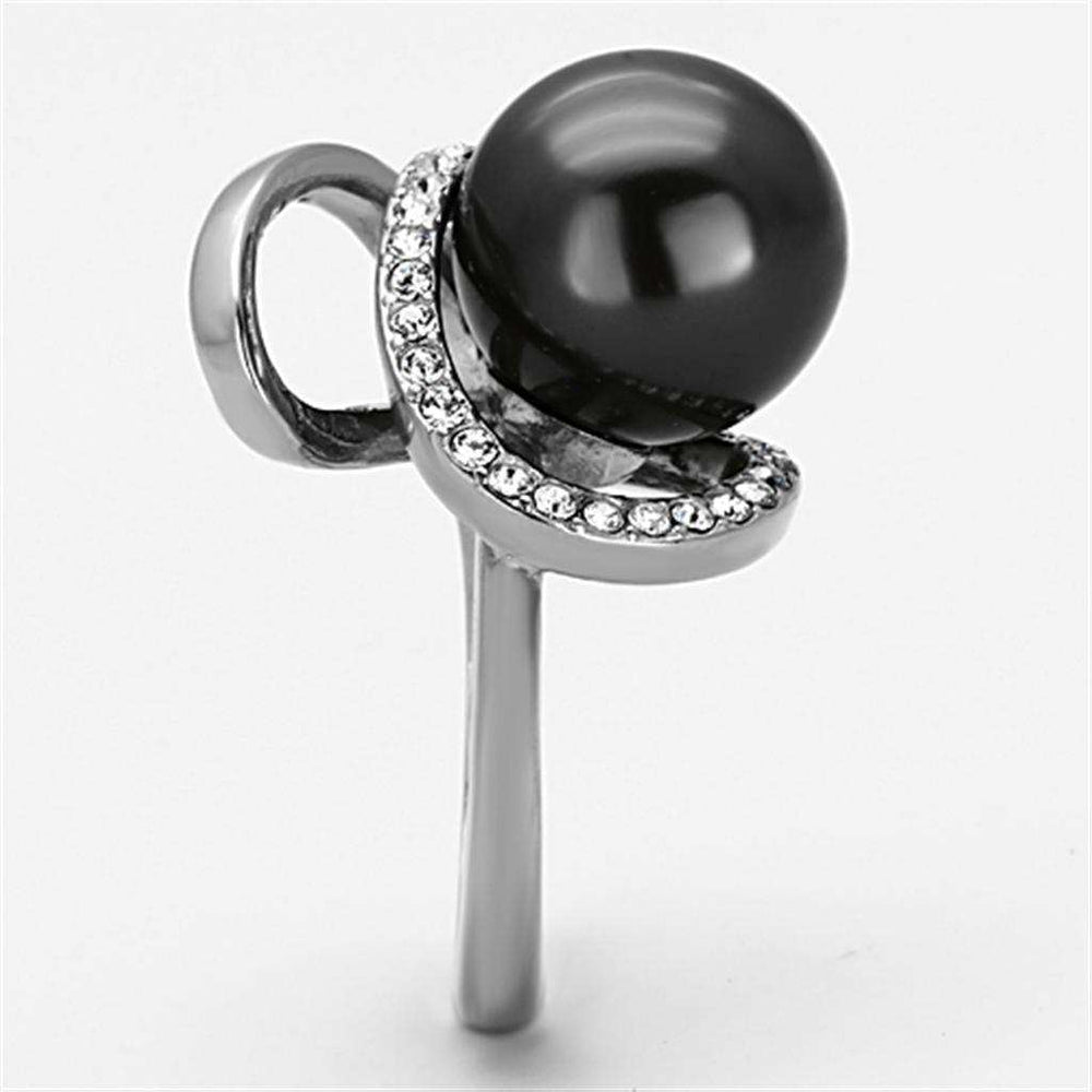 TK1218 - High polished (no plating) Stainless Steel Ring with Synthetic Pearl in Gray - Alamode - Flyclothing LLC