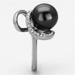 TK1218 - High polished (no plating) Stainless Steel Ring with Synthetic Pearl in Gray