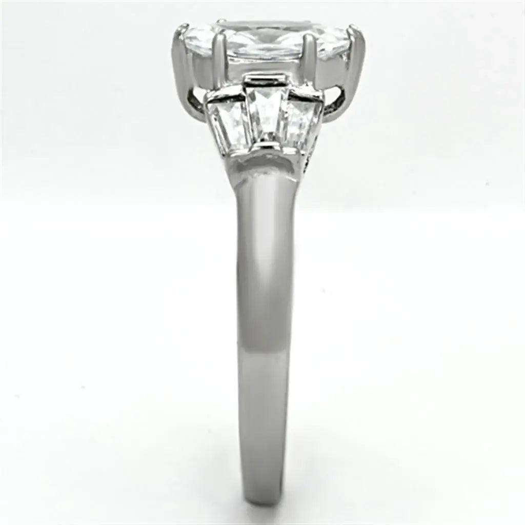 TK1220 - High polished (no plating) Stainless Steel Ring with AAA Grade CZ in Clear - Alamode - Flyclothing LLC