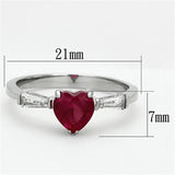 TK1221 - High polished (no plating) Stainless Steel Ring with AAA Grade CZ  in Ruby - Alamode