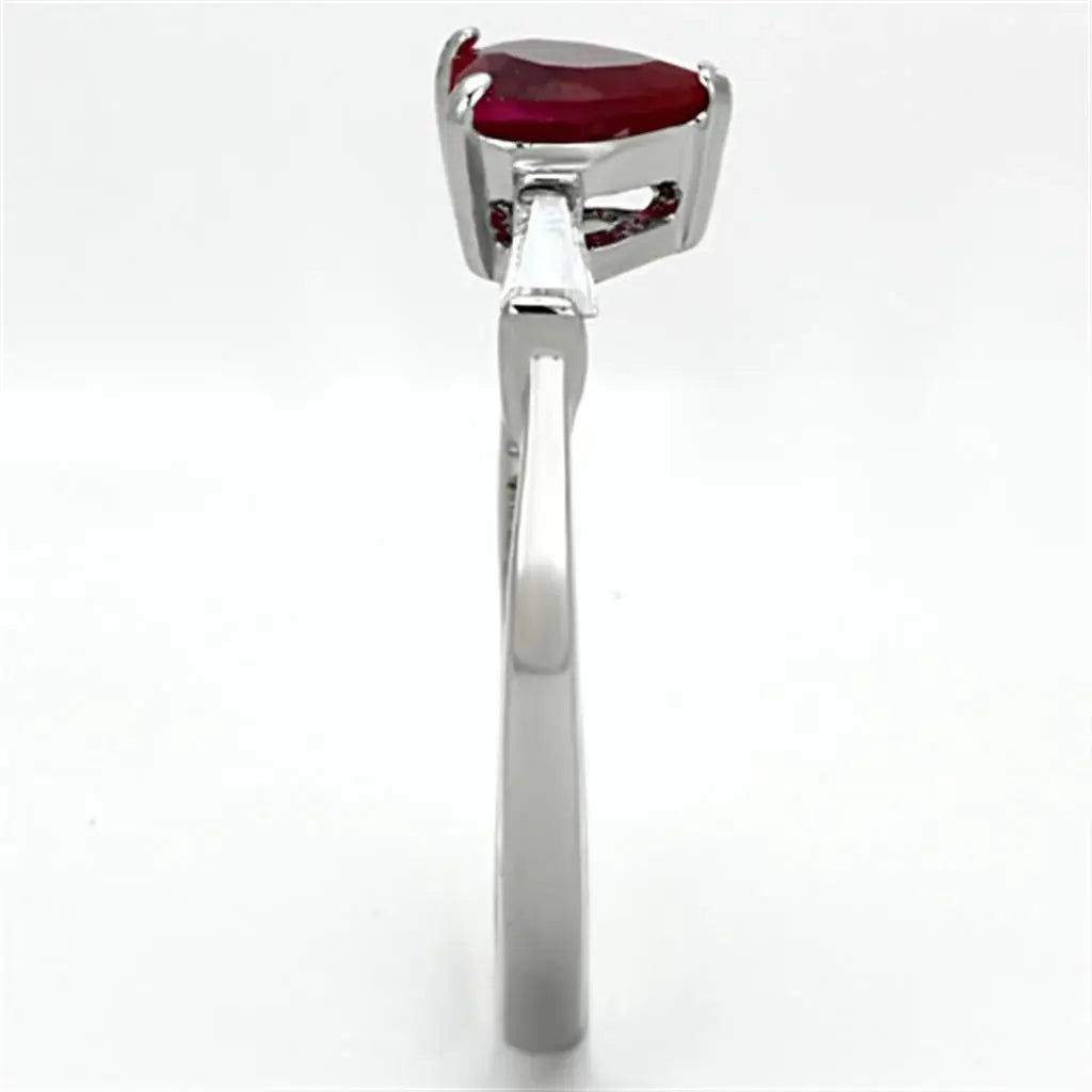 TK1221 - High polished (no plating) Stainless Steel Ring with AAA Grade CZ in Ruby - Alamode - Flyclothing LLC