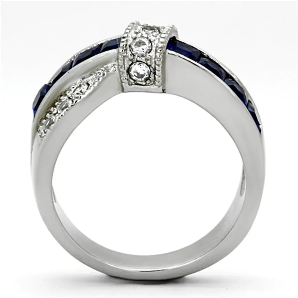 TK1222 - High polished (no plating) Stainless Steel Ring with Synthetic Synthetic Glass in Montana - Alamode - Flyclothing LLC