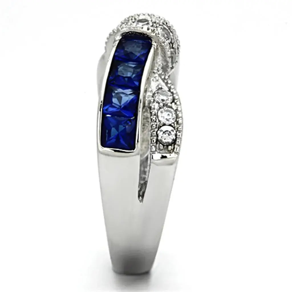 TK1222 - High polished (no plating) Stainless Steel Ring with Synthetic Synthetic Glass in Montana - Alamode - Flyclothing LLC