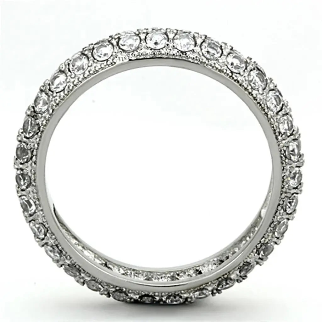 TK1225 - High polished (no plating) Stainless Steel Ring with AAA Grade CZ in Clear - Alamode - Flyclothing LLC