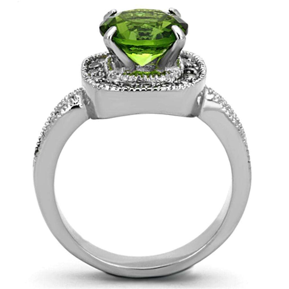 TK1227 - High polished (no plating) Stainless Steel Ring with Synthetic Synthetic Glass in Peridot - Alamode - Flyclothing LLC