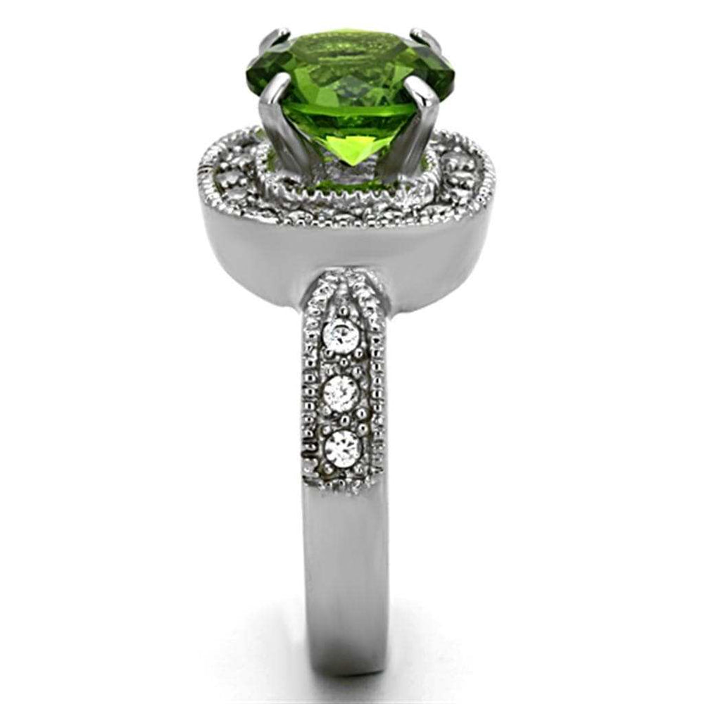 TK1227 - High polished (no plating) Stainless Steel Ring with Synthetic Synthetic Glass in Peridot - Alamode - Flyclothing LLC
