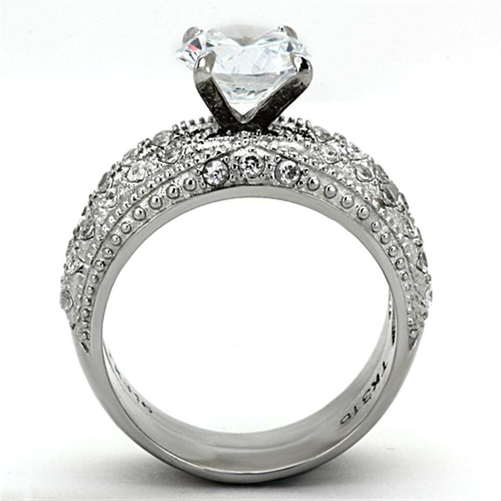 TK1228 - High polished (no plating) Stainless Steel Ring with AAA Grade CZ in Clear - Alamode - Flyclothing LLC