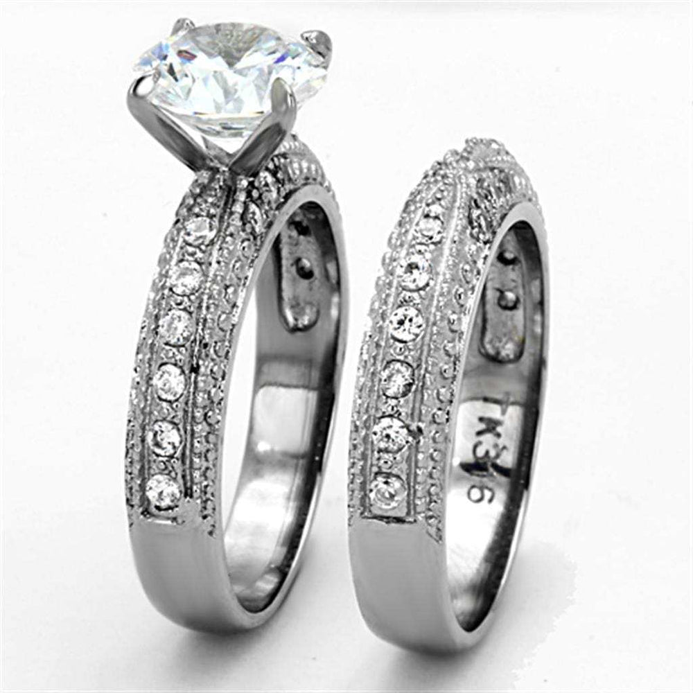TK1228 - High polished (no plating) Stainless Steel Ring with AAA Grade CZ in Clear - Alamode - Flyclothing LLC