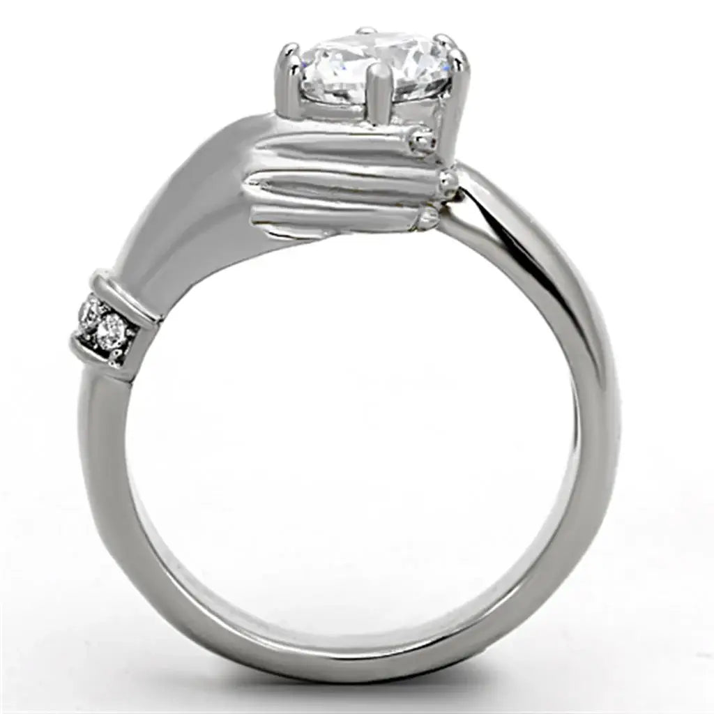 TK1230 - High polished (no plating) Stainless Steel Ring with AAA Grade CZ in Clear - Alamode - Flyclothing LLC