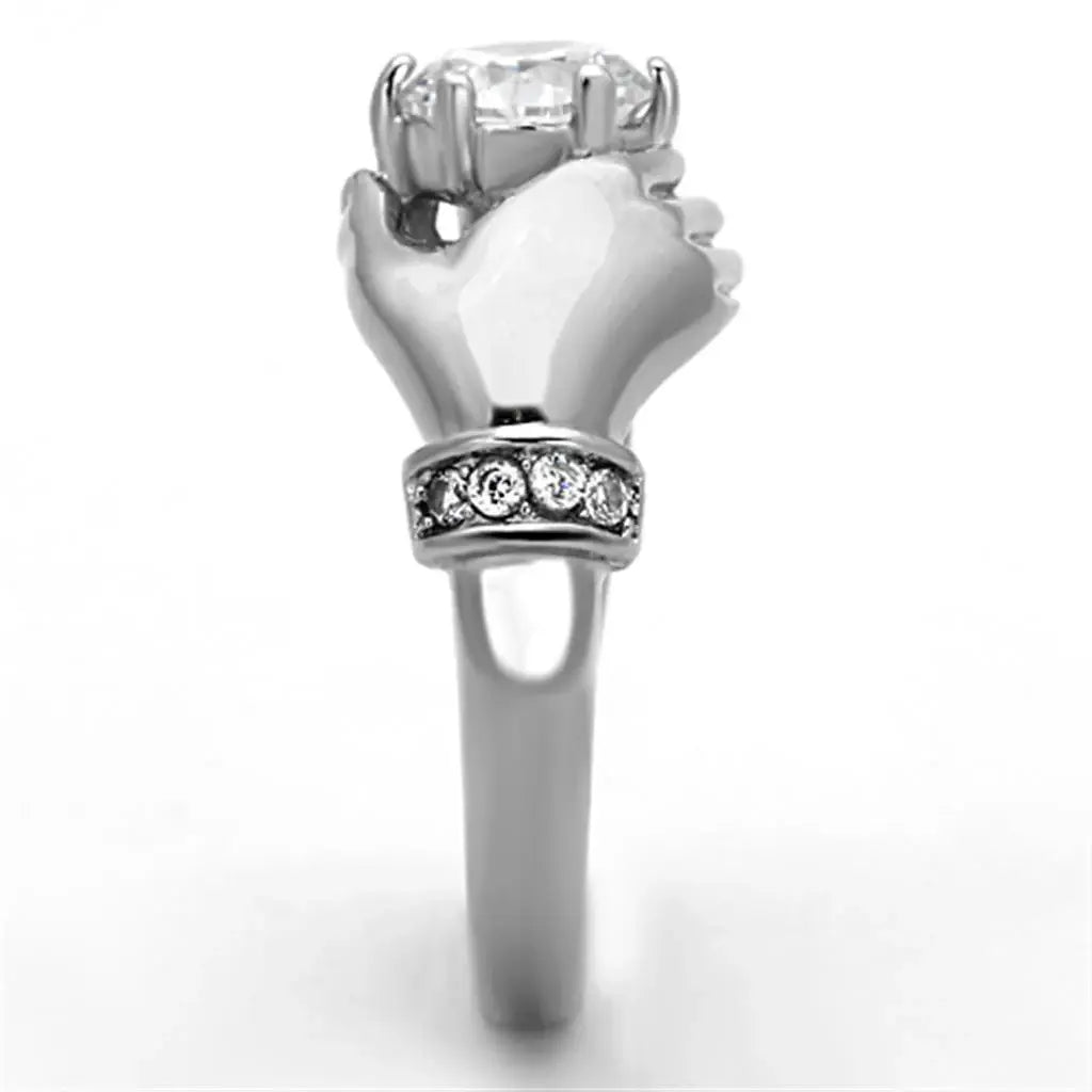 TK1230 - High polished (no plating) Stainless Steel Ring with AAA Grade CZ in Clear - Alamode - Flyclothing LLC
