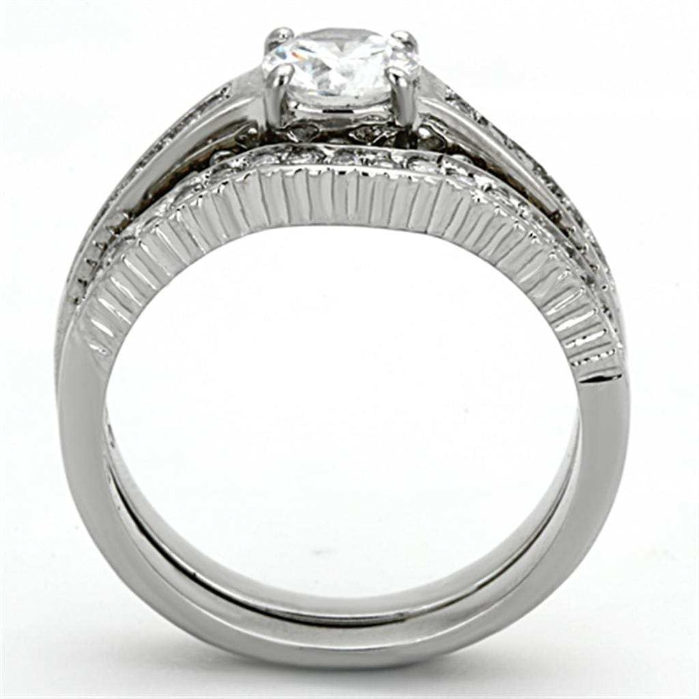 TK1231 - High polished (no plating) Stainless Steel Ring with AAA Grade CZ in Clear - Alamode - Flyclothing LLC