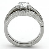 TK1231 - High polished (no plating) Stainless Steel Ring with AAA Grade CZ  in Clear - Alamode