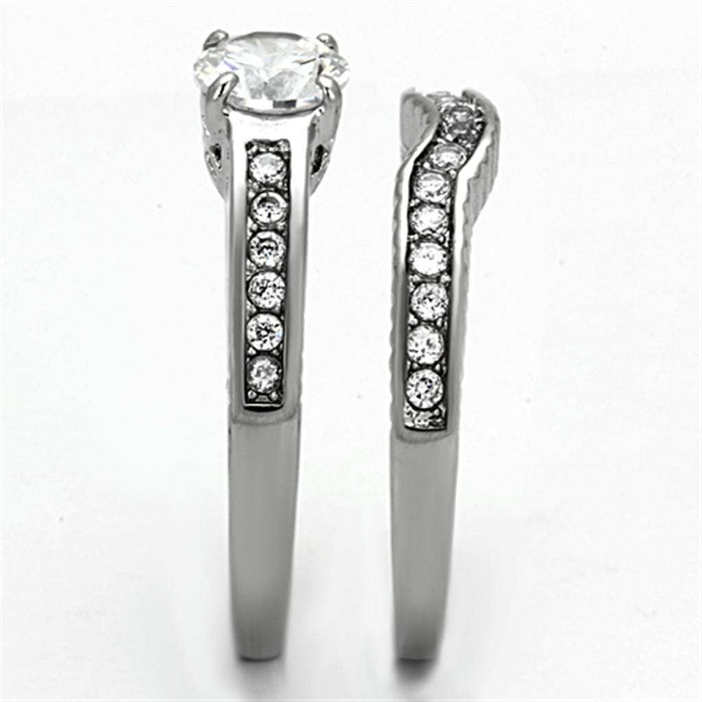 TK1231 - High polished (no plating) Stainless Steel Ring with AAA Grade CZ in Clear - Alamode - Flyclothing LLC