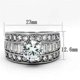 TK1232 - High polished (no plating) Stainless Steel Ring with AAA Grade CZ  in Clear - Alamode