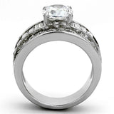 TK1232 - High polished (no plating) Stainless Steel Ring with AAA Grade CZ  in Clear - Alamode