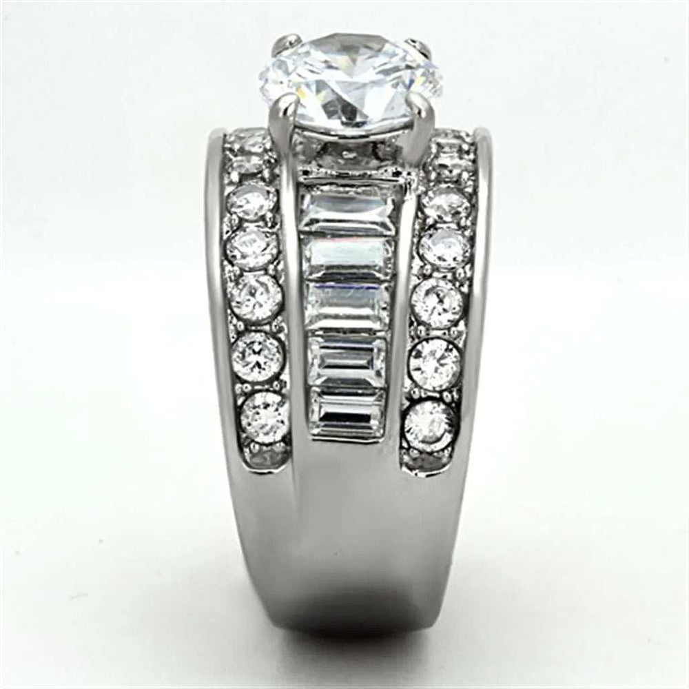 TK1232 - High polished (no plating) Stainless Steel Ring with AAA Grade CZ in Clear - Alamode - Flyclothing LLC
