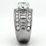 TK1232 - High polished (no plating) Stainless Steel Ring with AAA Grade CZ  in Clear - Alamode