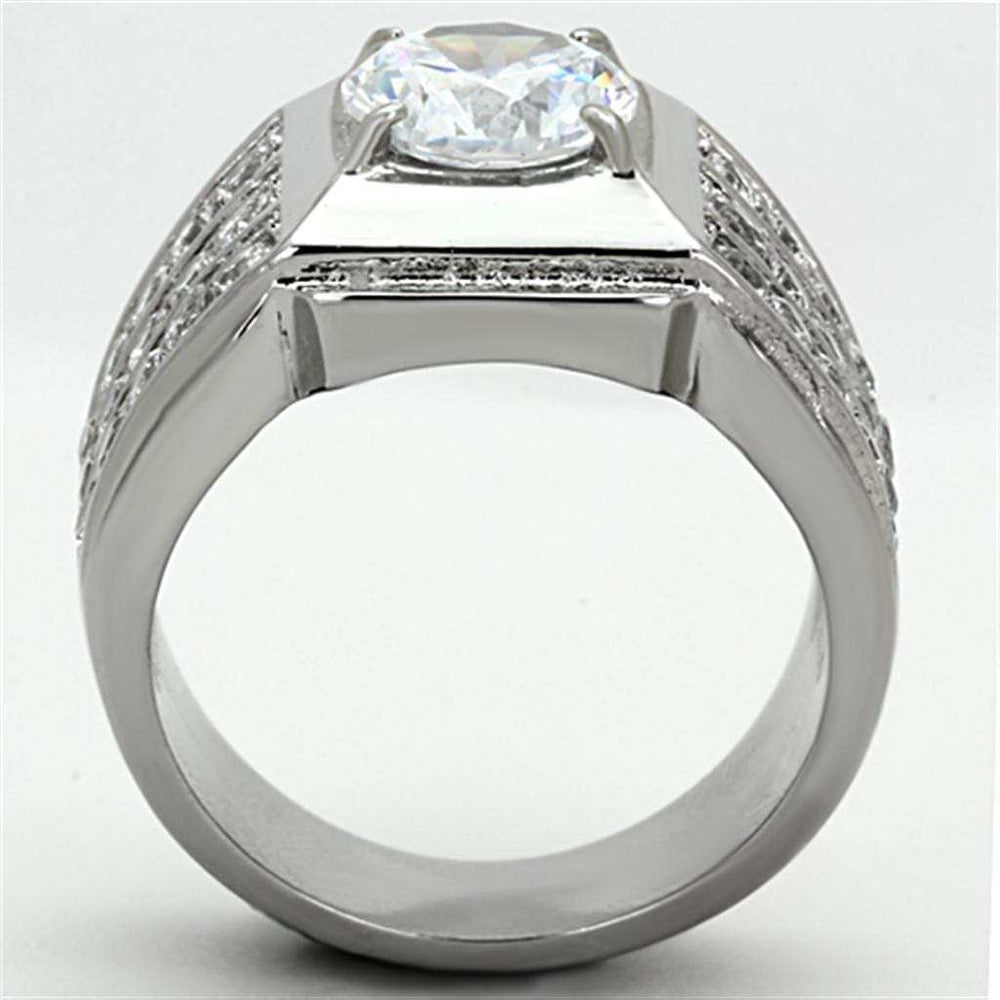 TK1233 - High polished (no plating) Stainless Steel Ring with AAA Grade CZ in Clear - Alamode - Flyclothing LLC