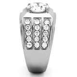 TK1233 - High polished (no plating) Stainless Steel Ring with AAA Grade CZ  in Clear - Alamode