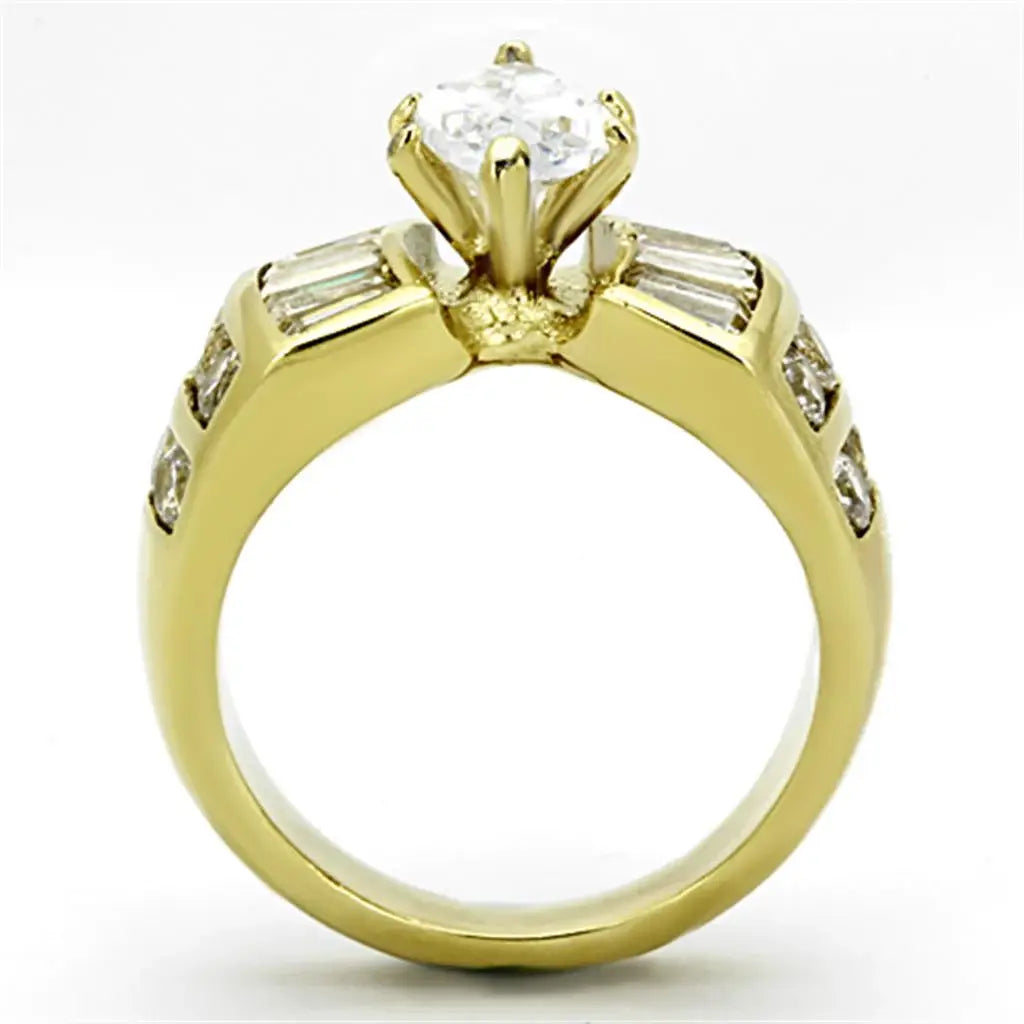 TK1235 - IP Gold(Ion Plating) Stainless Steel Ring with AAA Grade CZ in Clear - Alamode - Flyclothing LLC