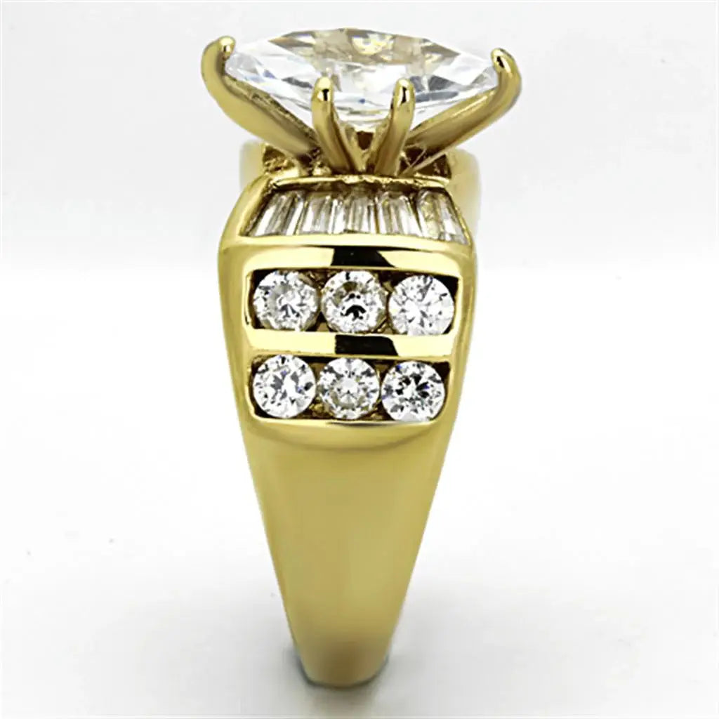 TK1235 - IP Gold(Ion Plating) Stainless Steel Ring with AAA Grade CZ in Clear - Alamode - Flyclothing LLC