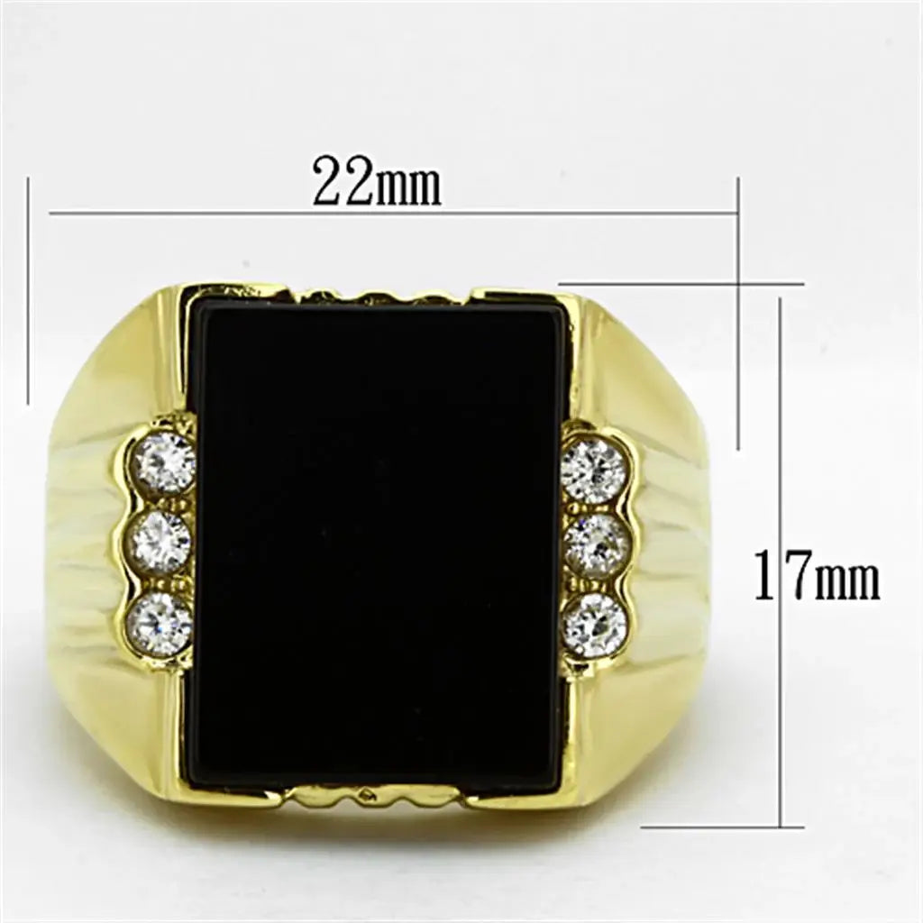 TK1236 - IP Gold(Ion Plating) Stainless Steel Ring with Synthetic Onyx in Jet - Alamode - Flyclothing LLC