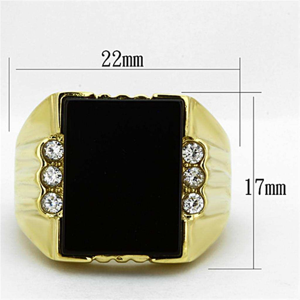 TK1236 - IP Gold(Ion Plating) Stainless Steel Ring with Synthetic Onyx in Jet - Alamode - Flyclothing LLC