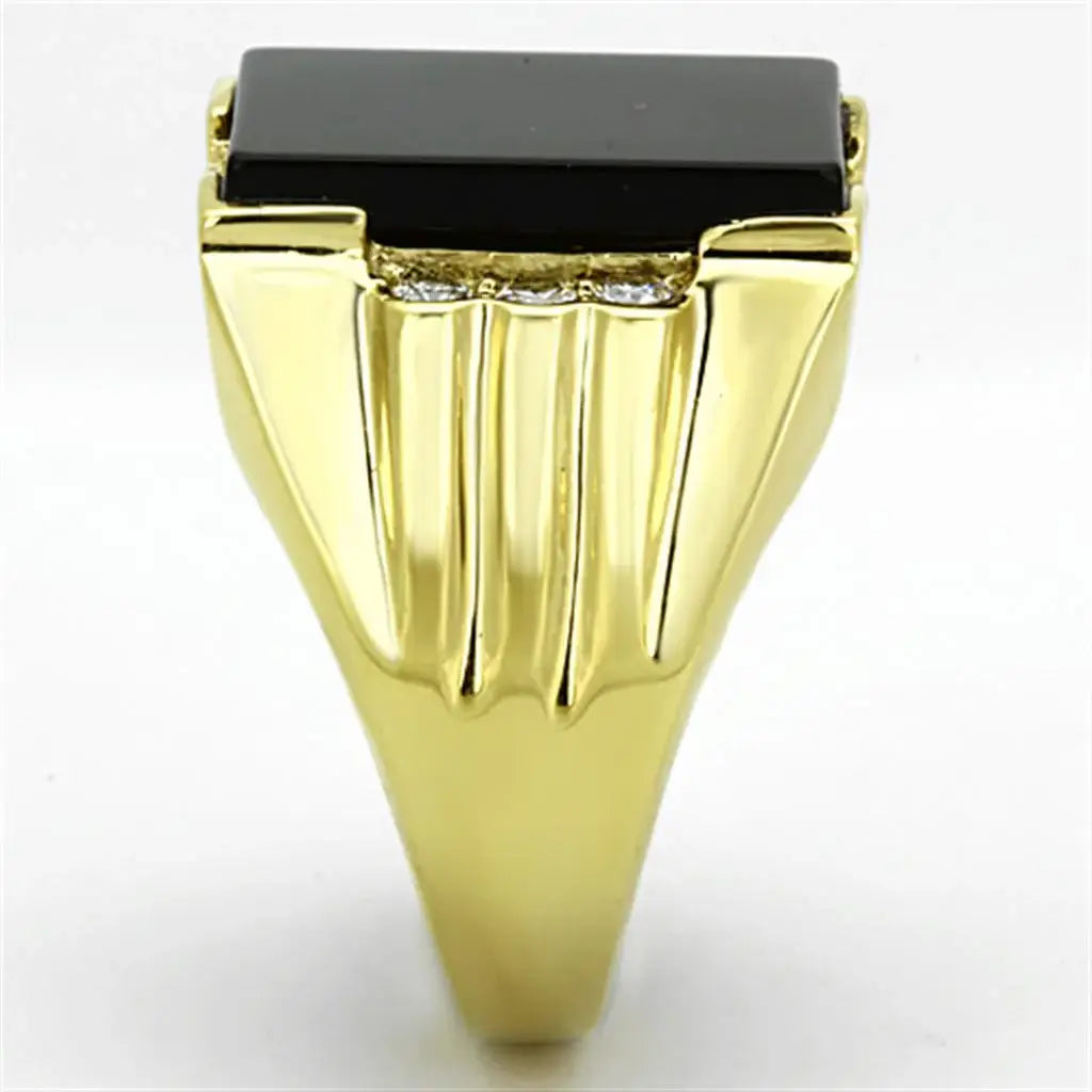 TK1236 - IP Gold(Ion Plating) Stainless Steel Ring with Synthetic Onyx in Jet - Alamode - Flyclothing LLC