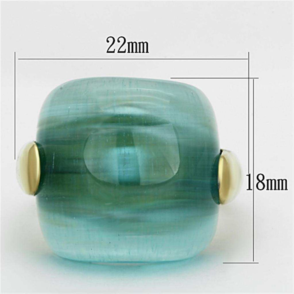 TK1237 - IP Gold(Ion Plating) Stainless Steel Ring with Synthetic Cat Eye in Sea Blue - Alamode - Flyclothing LLC