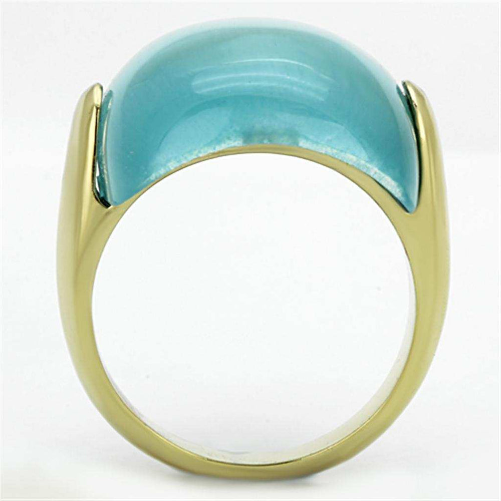 TK1237 - IP Gold(Ion Plating) Stainless Steel Ring with Synthetic Cat Eye in Sea Blue - Alamode - Flyclothing LLC