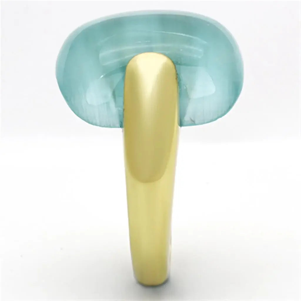 TK1237 - IP Gold(Ion Plating) Stainless Steel Ring with Synthetic Cat Eye in Sea Blue - Alamode - Flyclothing LLC