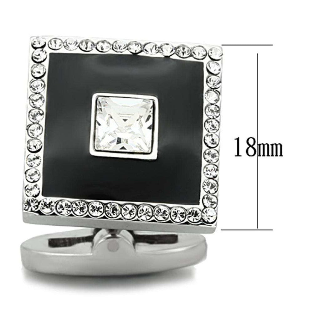 TK1242 - High polished (no plating) Stainless Steel Cufflink with Top Grade Crystal in Clear - Alamode - Flyclothing LLC