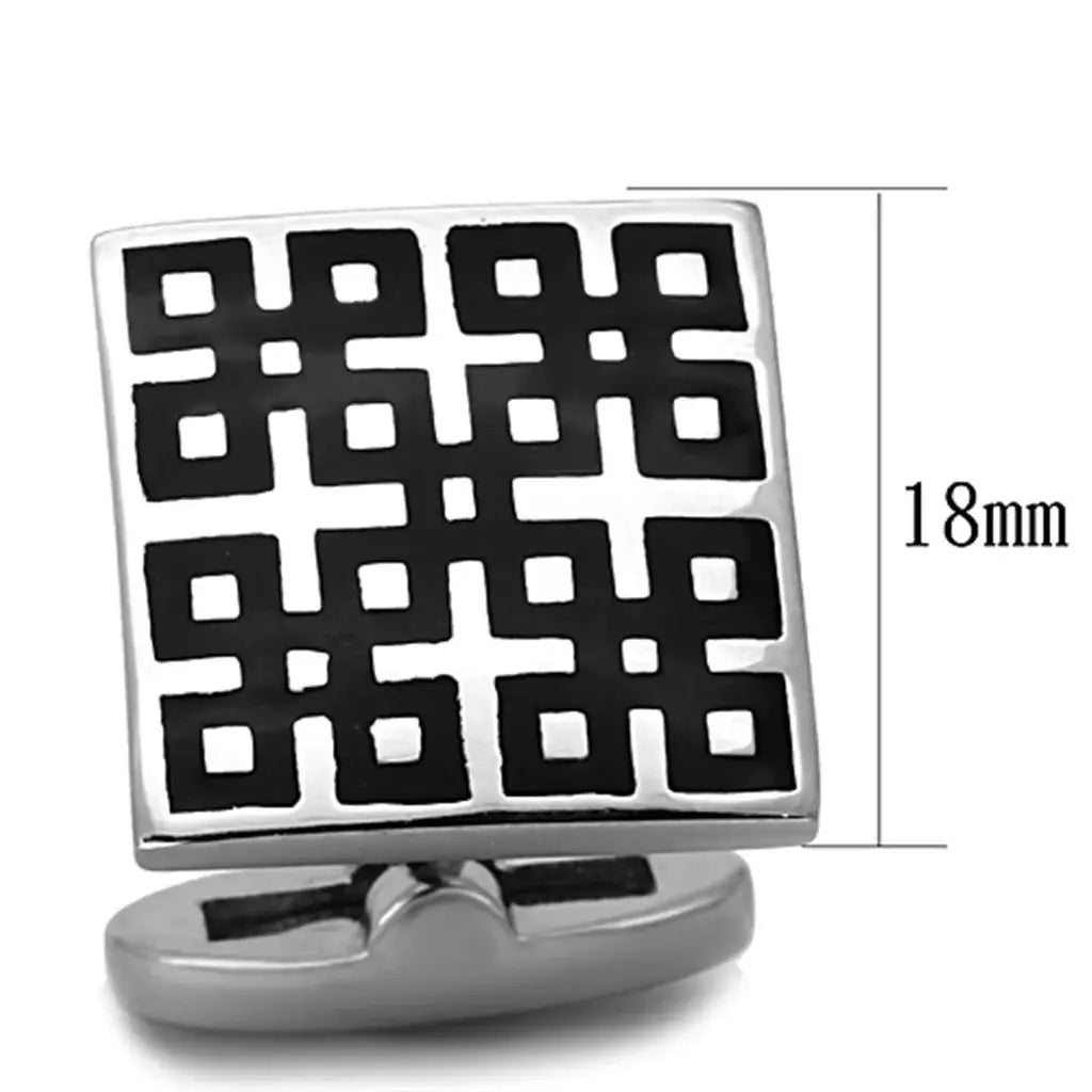 TK1243 - High polished (no plating) Stainless Steel Cufflink with Epoxy in Jet - Alamode - Flyclothing LLC