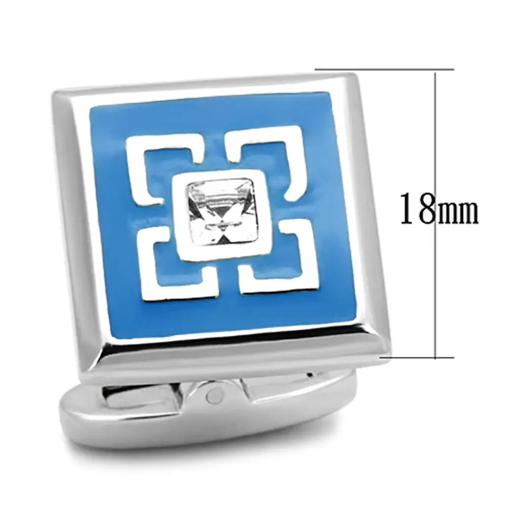 TK1244 - High polished (no plating) Stainless Steel Cufflink with Top Grade Crystal in Clear - Alamode - Flyclothing LLC