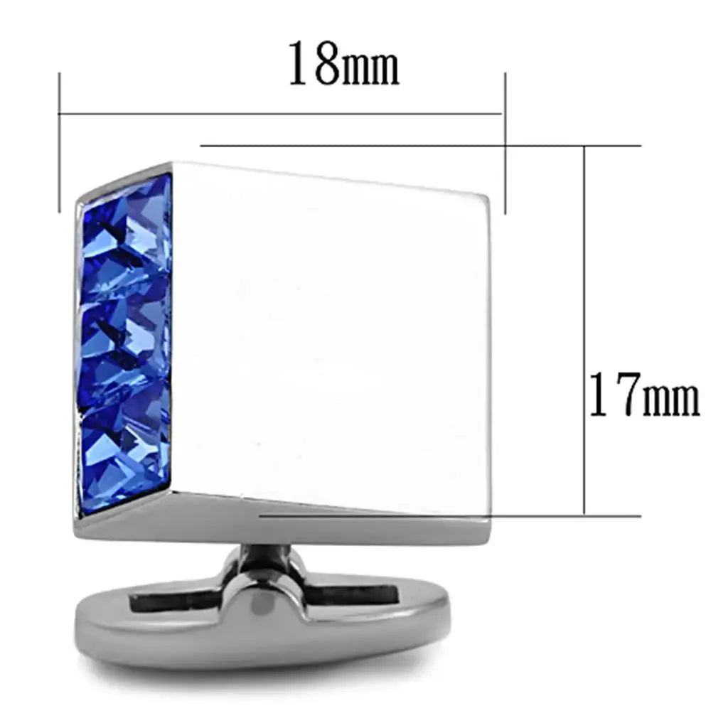 TK1251 - High polished (no plating) Stainless Steel Cufflink with Top Grade Crystal in Sapphire - Alamode - Flyclothing LLC