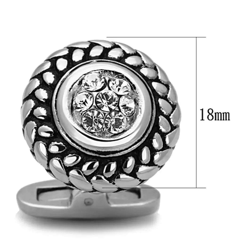 TK1261 - High polished (no plating) Stainless Steel Cufflink with Top Grade Crystal in Clear - Alamode - Flyclothing LLC