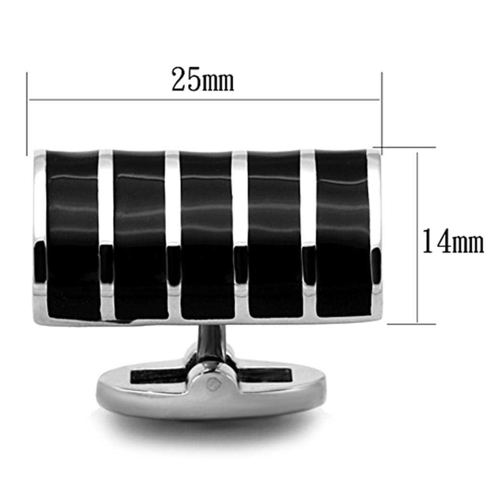 TK1263 - High polished (no plating) Stainless Steel Cufflink with Epoxy in Jet - Alamode - Flyclothing LLC