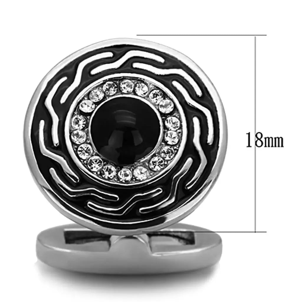 TK1264 - High polished (no plating) Stainless Steel Cufflink with Top Grade Crystal in Clear - Alamode - Flyclothing LLC