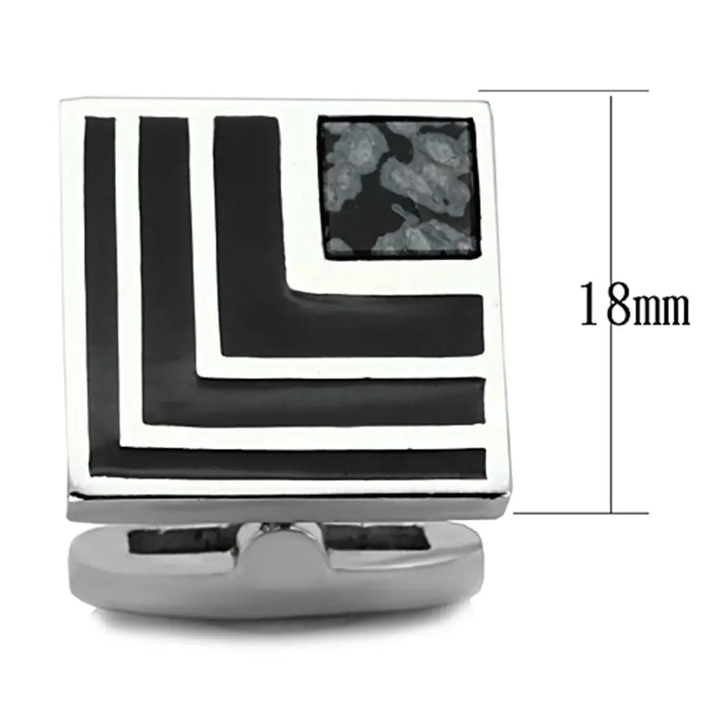 TK1269 - High polished (no plating) Stainless Steel Cufflink with Synthetic Onyx in Jet - Alamode - Flyclothing LLC