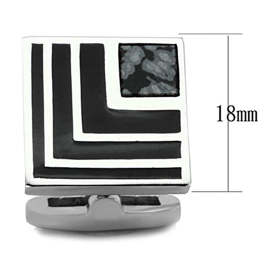 TK1269 - High polished (no plating) Stainless Steel Cufflink with Synthetic Onyx in Jet - Alamode - Flyclothing LLC