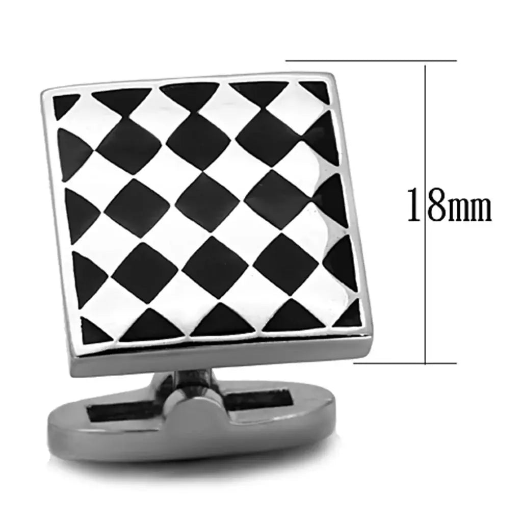 TK1270 - High polished (no plating) Stainless Steel Cufflink with Epoxy in Jet - Alamode - Flyclothing LLC