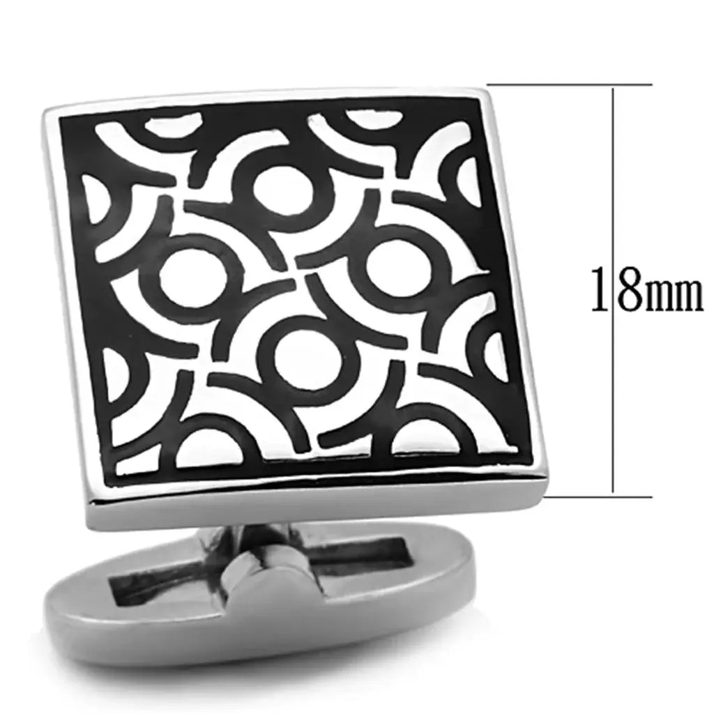 TK1271 - High polished (no plating) Stainless Steel Cufflink with Epoxy in Jet - Alamode - Flyclothing LLC