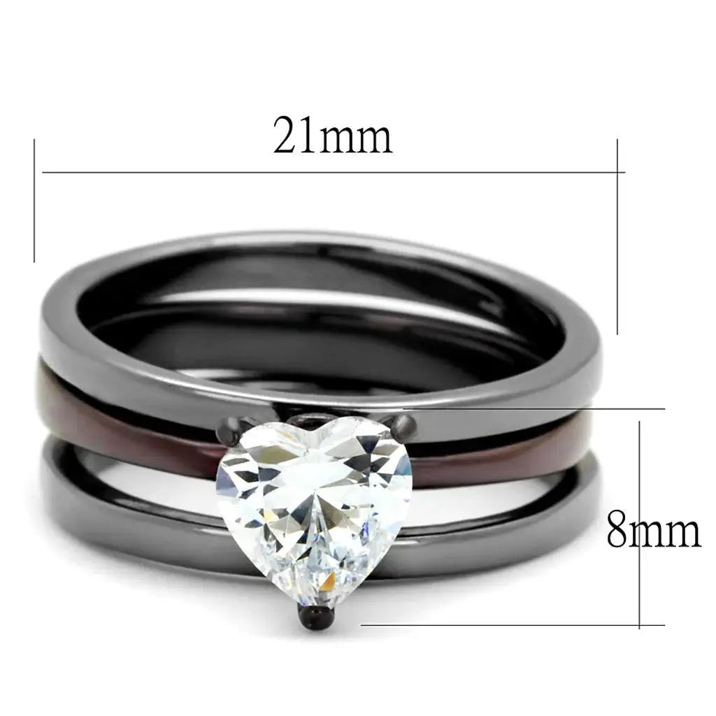 TK1274DC - IP Light Black (IP Gun) & IP Dark Brown (IP coffee) Stainless Steel Ring with AAA Grade CZ in Clear - Alamode - Flyclothing LLC